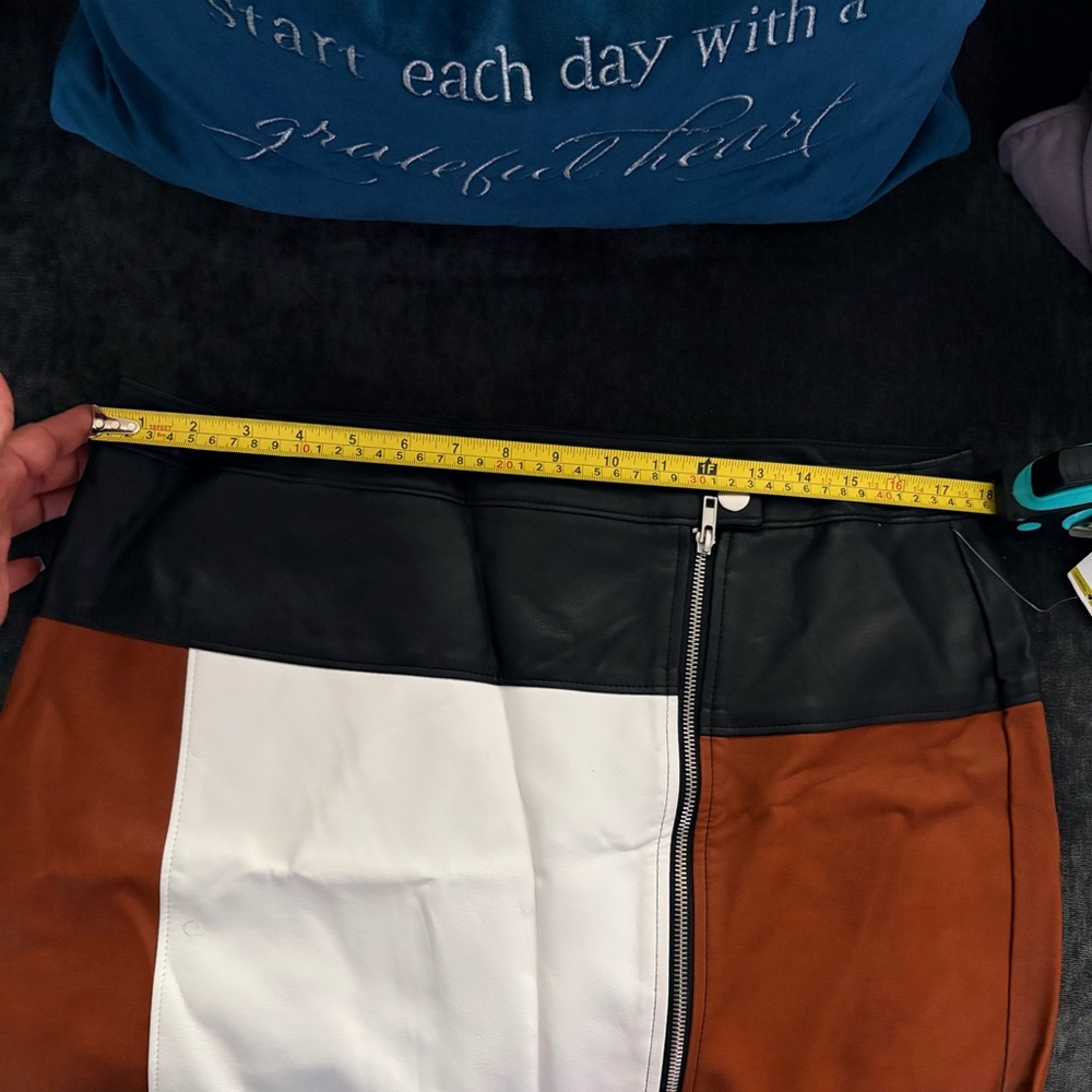 INC International Concepts Colorblock Faux Leather Skirt in Black, White, Brown - Picture 11 of 11